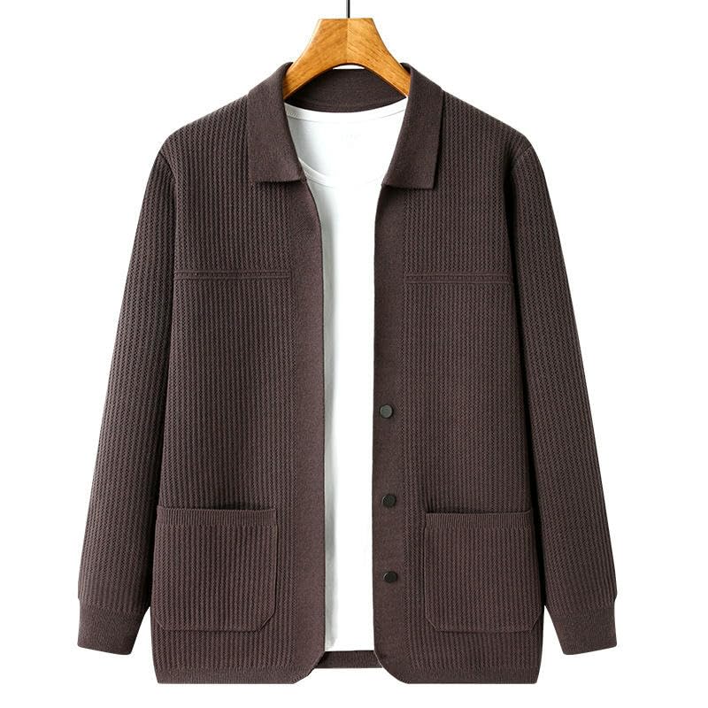 Cárdigan de manga larga con solapa para hombre chaqueta de punto liso 5