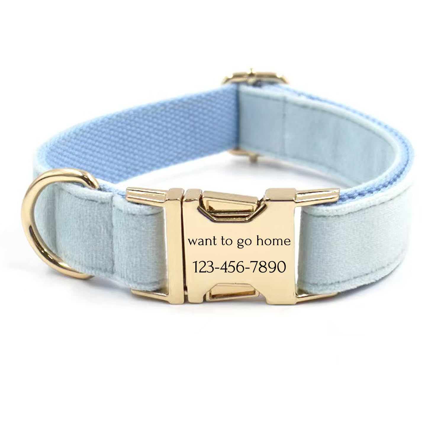 Personalized Soft Dog Collar, Laser Engraved Metal Buckle Dog Tag, Adjustable Through D-Ring, and Colors(Azure,XS)