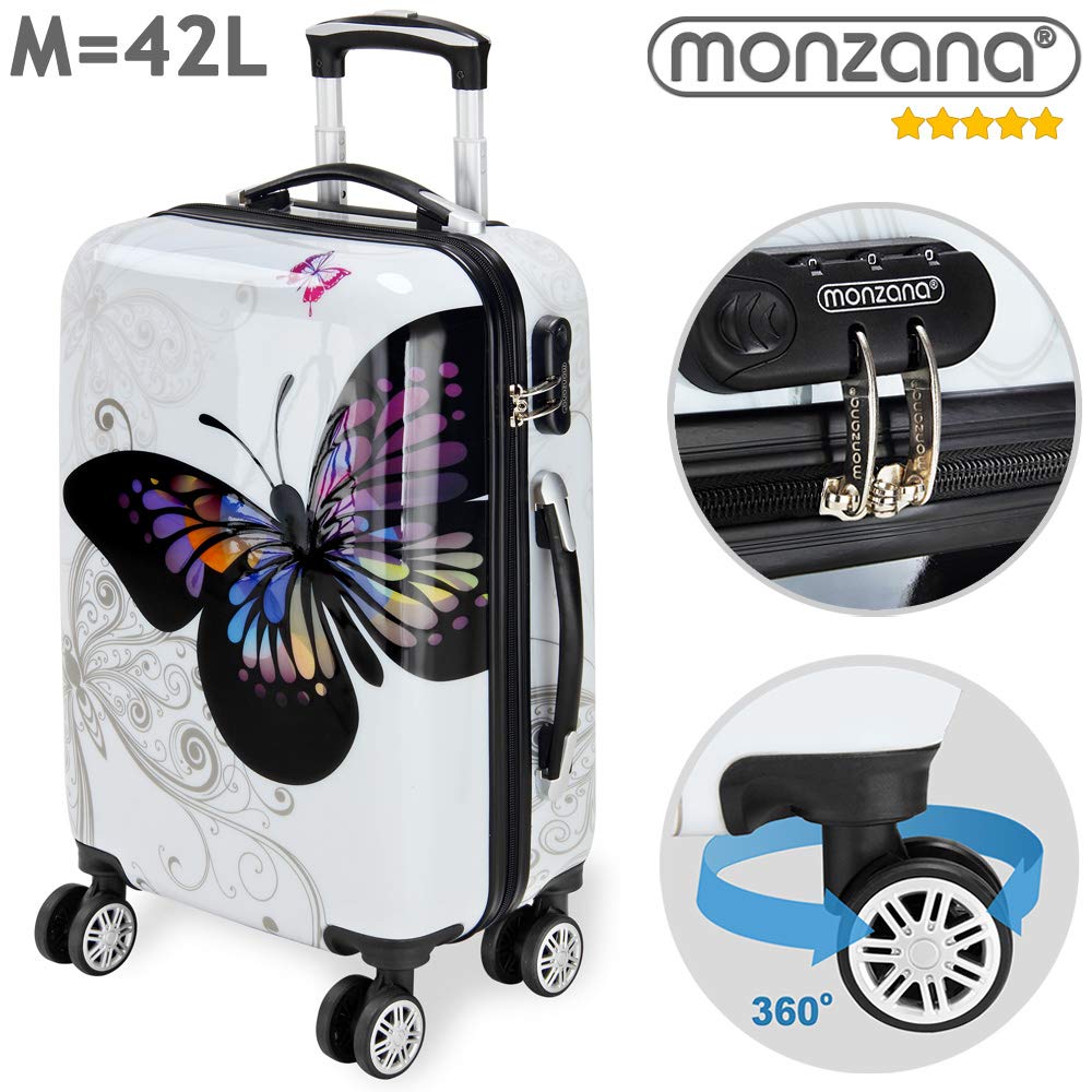 Monzana Trolley Butterfly Valigia a Guscio Rigido M Manico Telescopico Alluminio Ruote girevoli 360°