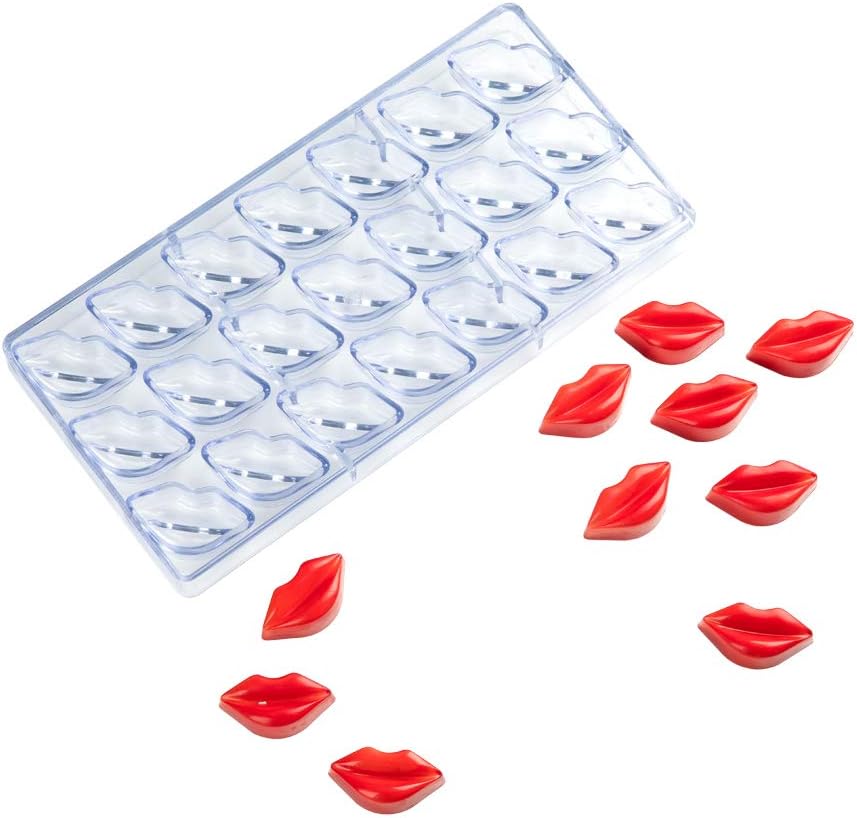 Pastry Tek 10.8 x 5.3 Inch Lip Chocolate Mold, 1 Freezer-Safe Lip Mold - 21 Cavities, Easy Release, Clear Polycarbonate Candy Mold, Food Grade, For Bonbons or Fondants