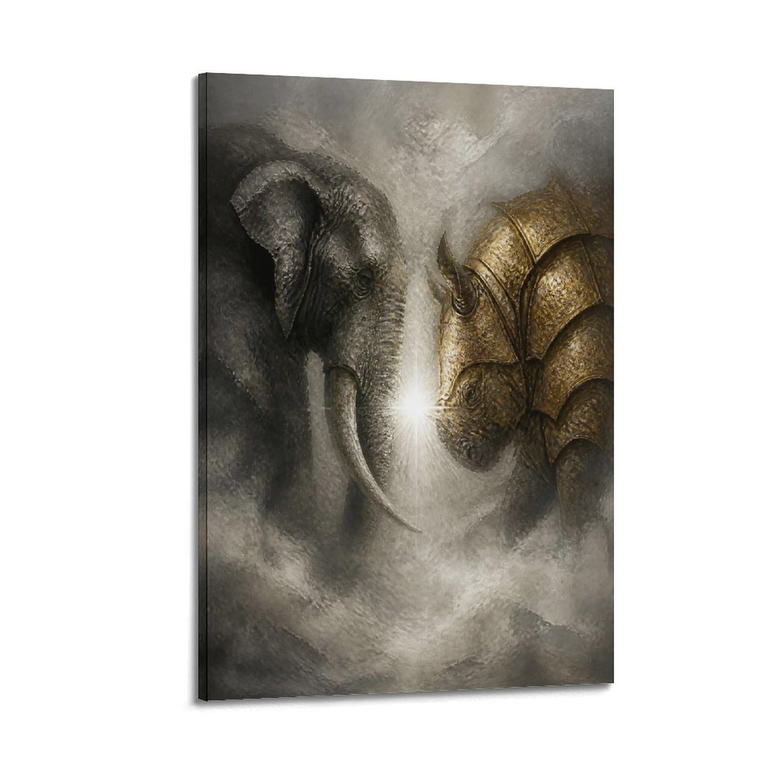 XKUGA Surreal Fantasy Animal Poster Elephant Rhinoceros Golden Star Modern Decorative Canvas Prints - Ideal Wall Art for Family, Man Cave, Game Room, Boys & Girls Bedroom 20x30inch(50x75cm)
