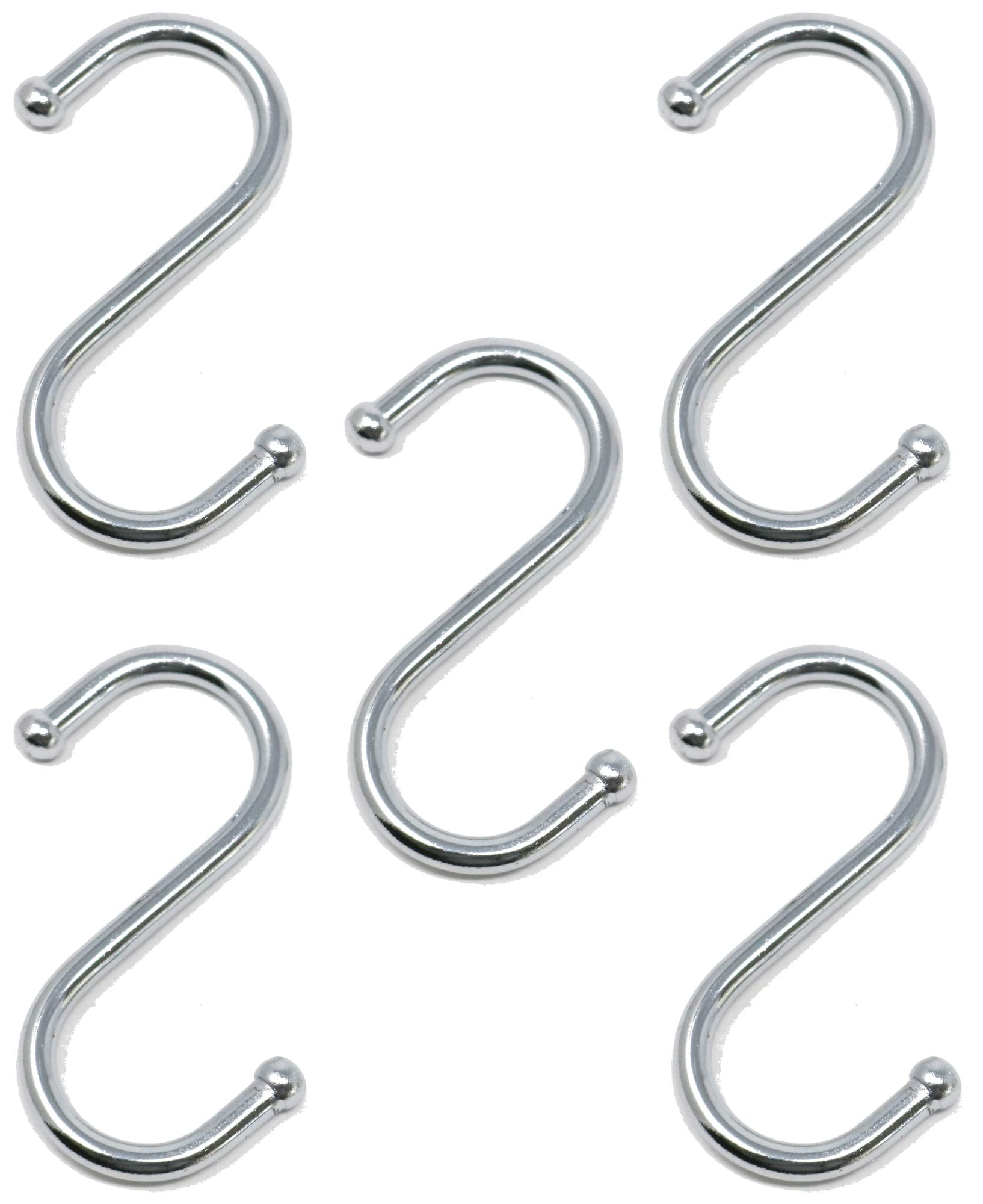 fiXte 5 x S Style Hook Ball End Utensil Hangers Hooks Mugs Pots Pans Kitchen Home Office 75mm (Chrome)