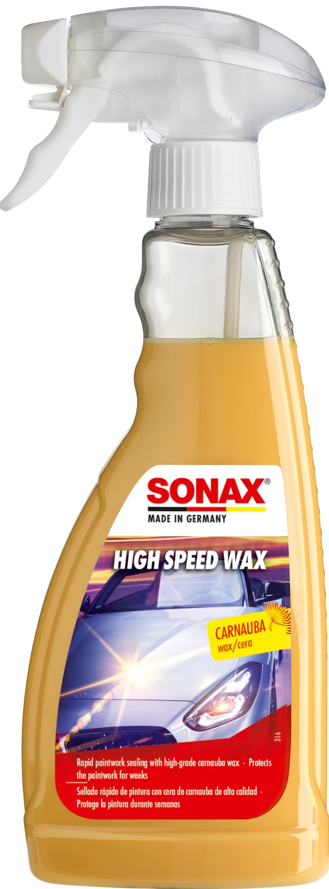 SONAX High Speed Wax Spray - 500mL Quick Wax Polish for Cars, Instant Shine & Protection, Easy Spray-On, Wipe-Off Formula