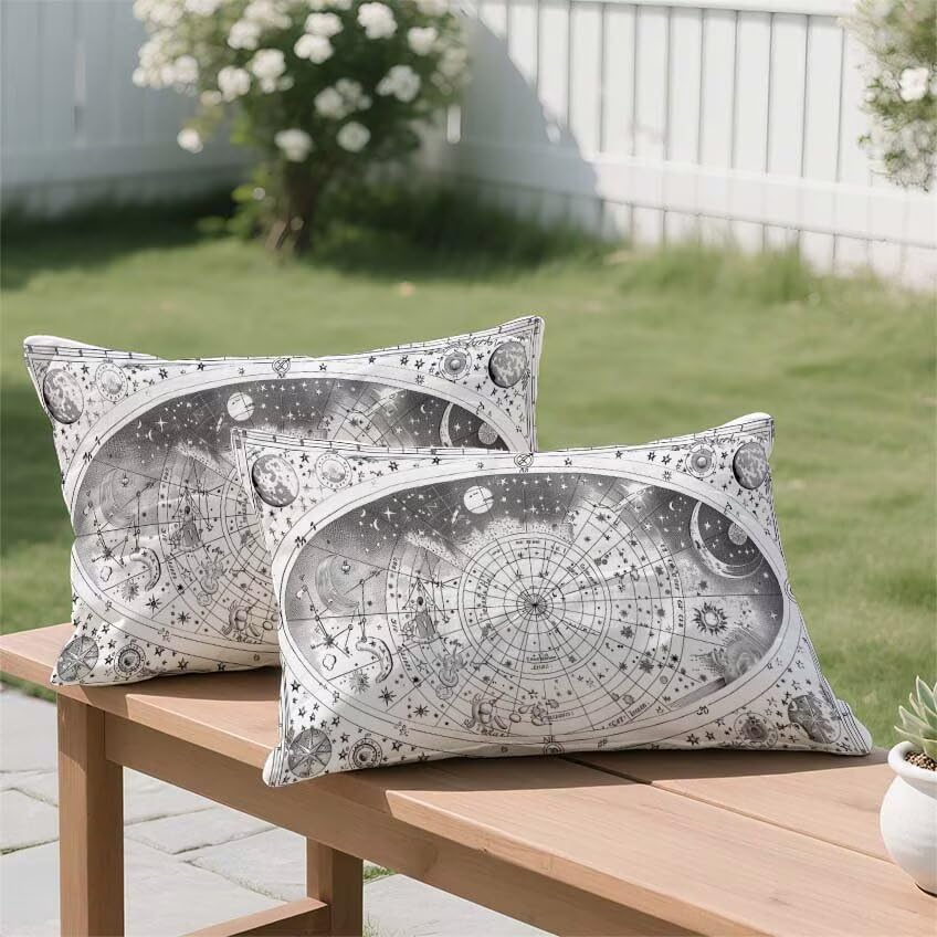 Housse coussin exterieur gris lin 50x90 cm rectangulaire constellation imperméable - 3