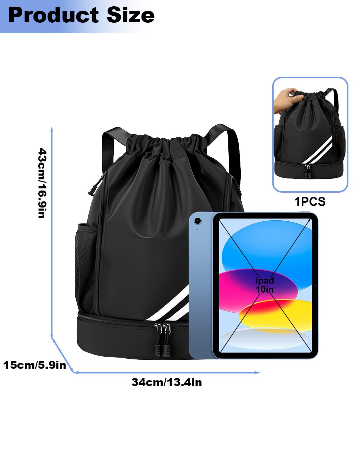 Sac Piscine Homme Femme Étanche, Sac à Dos de Sport avec Compartiment Chaussures, Sac de Gym Pliable avec Poches, Idéal pour Natation, Voyage et Fitness