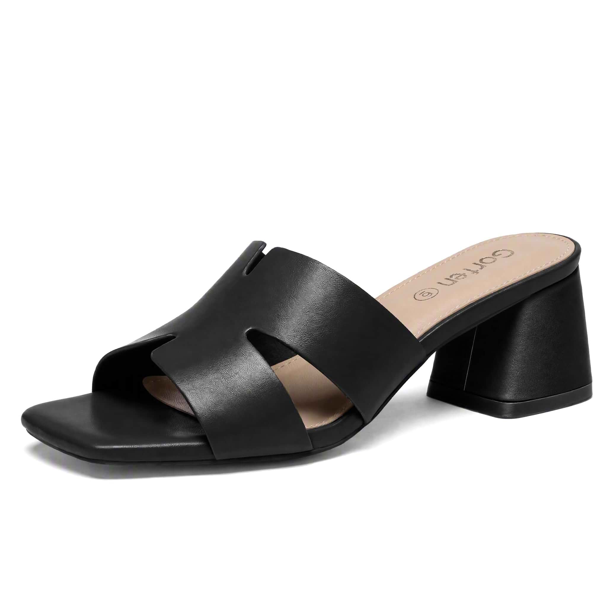 Gorfen Women's Square Open Toe Sandals Low Block Chunky Heel Slip on Comfortable Casual Sandals for Daily Wear
