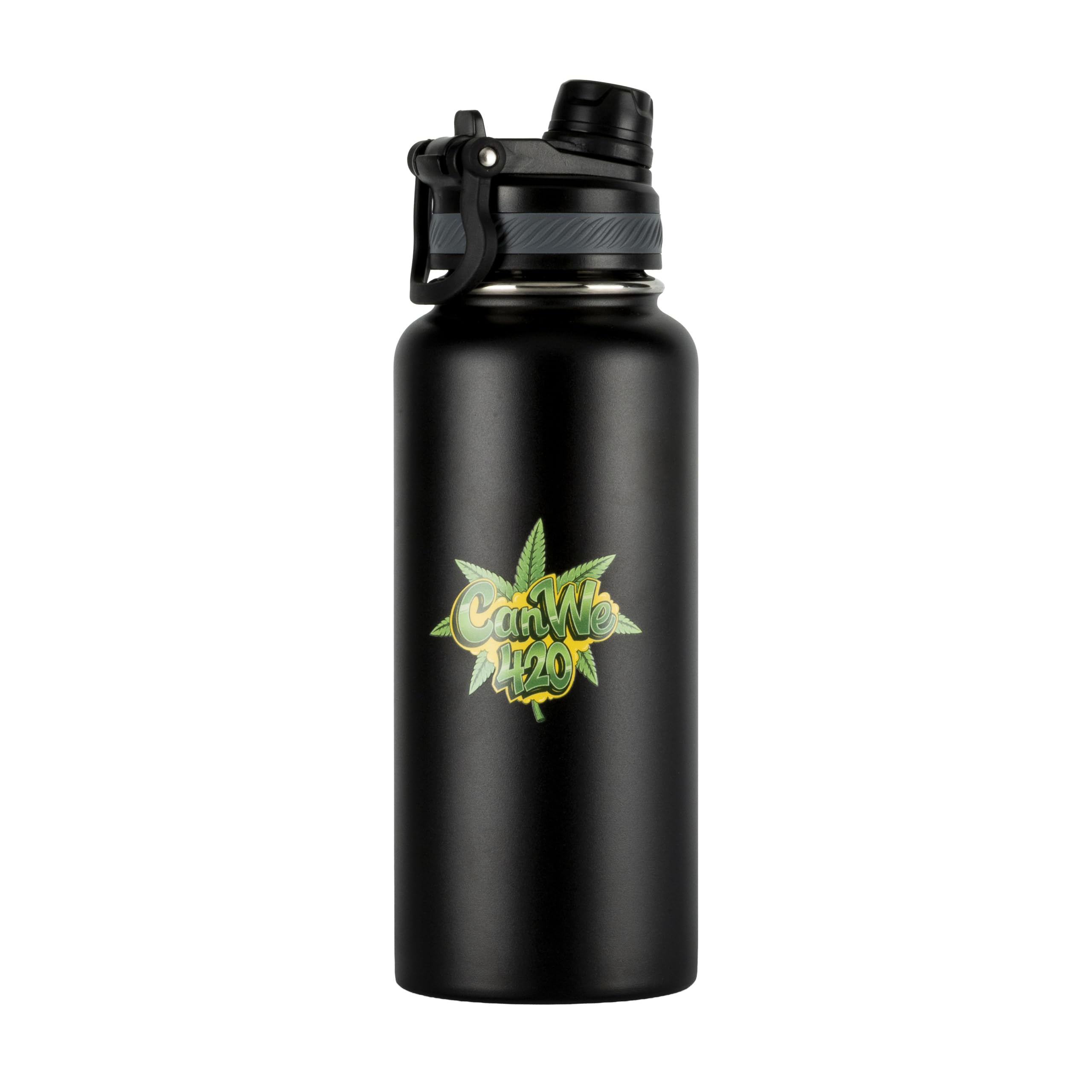 1L Edelstahl Thermoflasche, Doppelwandig Vakuumisoliert, Trinkflasche mit Schraubverschluss und Strohhalm, Schwarz/Weiß, für Outdoor und Alltag