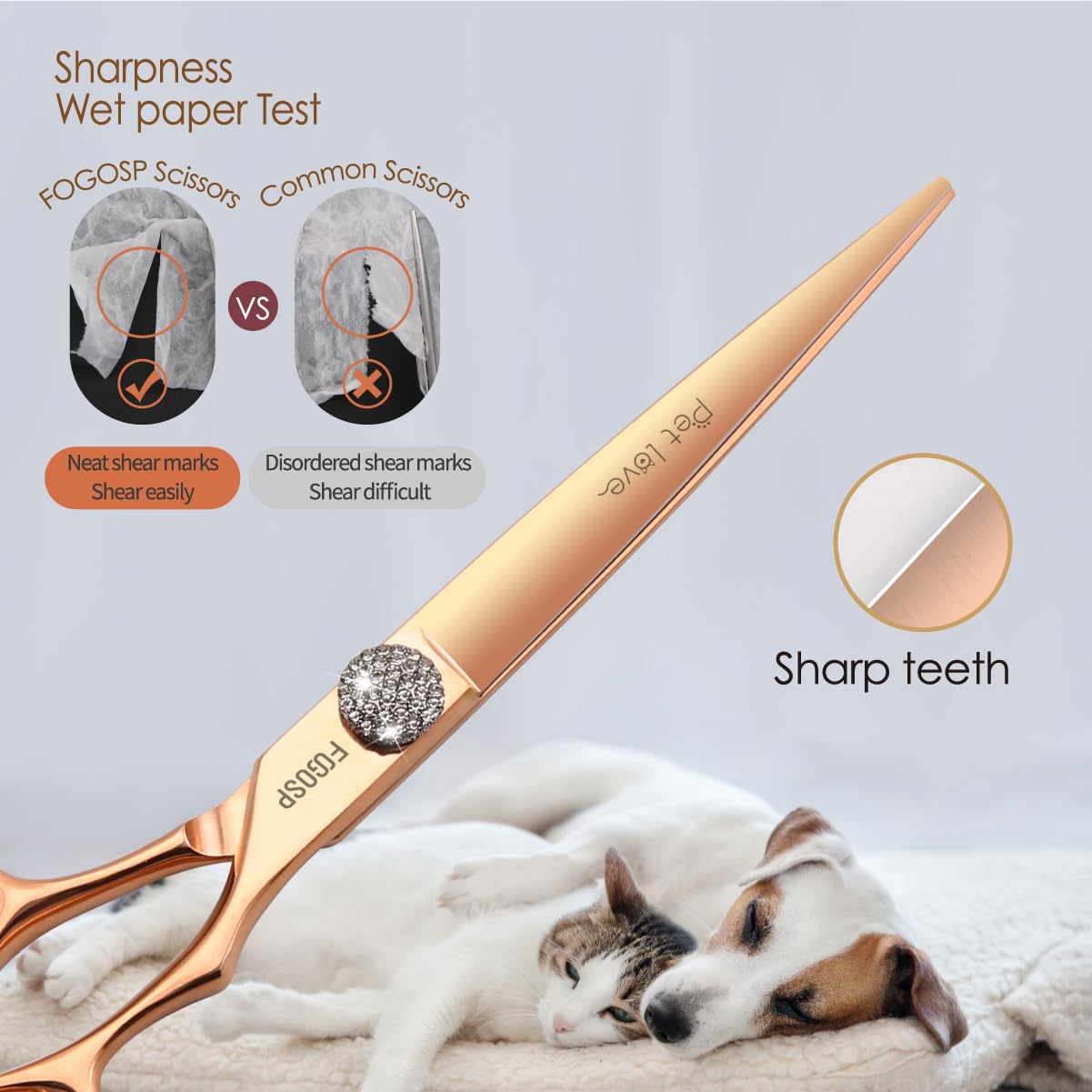 Ciseaux de toilettage professionnels en titane pour droitier - 17,8 cm - Or rose - Ciseaux de toilettage pour chiens et animaux domestiques - 440C - Droitier - 7 - Droits