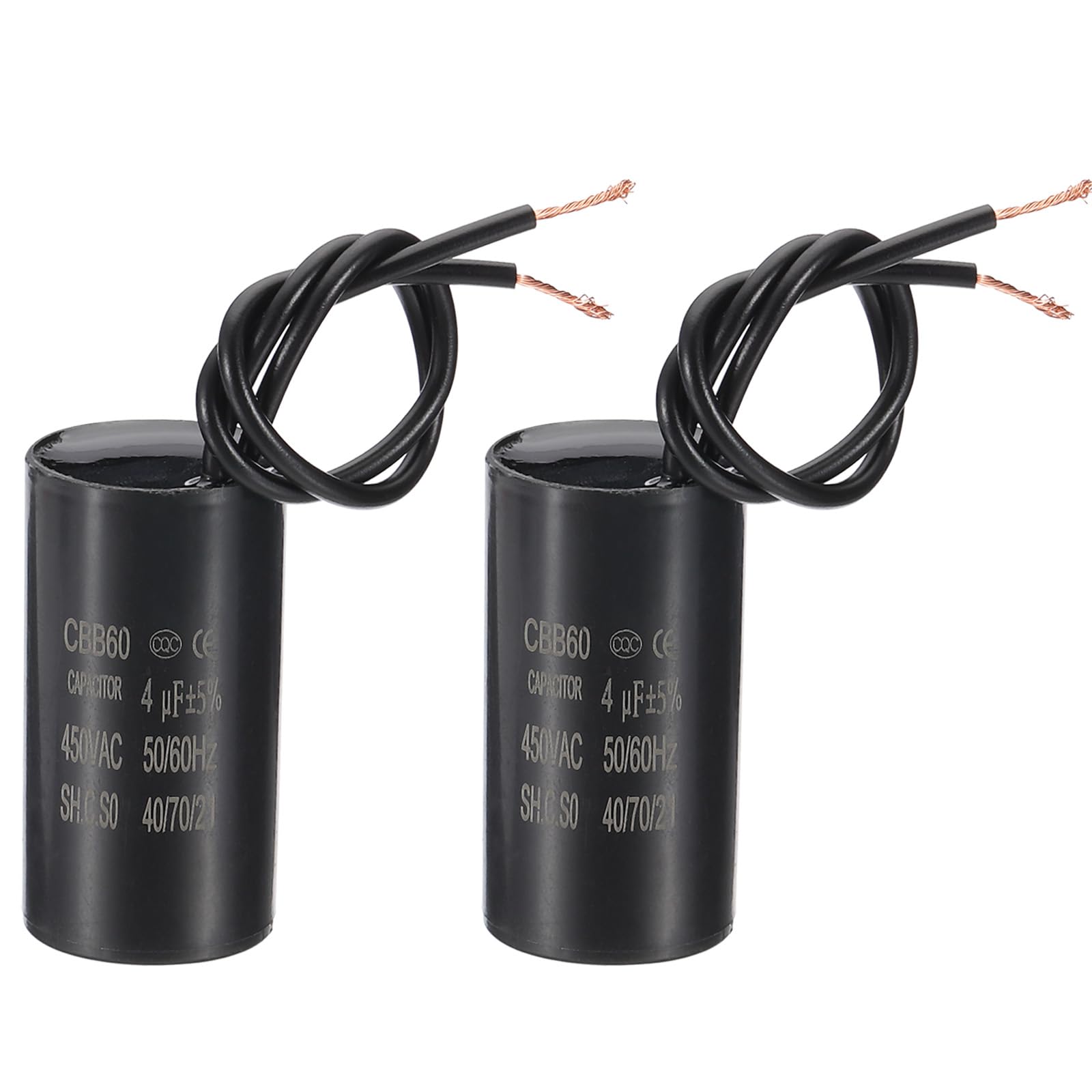 PATIKIL 4uf CBB60 Run Capacitor, 2 Pcs AC 450V 2 Wires 50/60Hz Motor Running Capacitor 47.6x25x47.6, Black