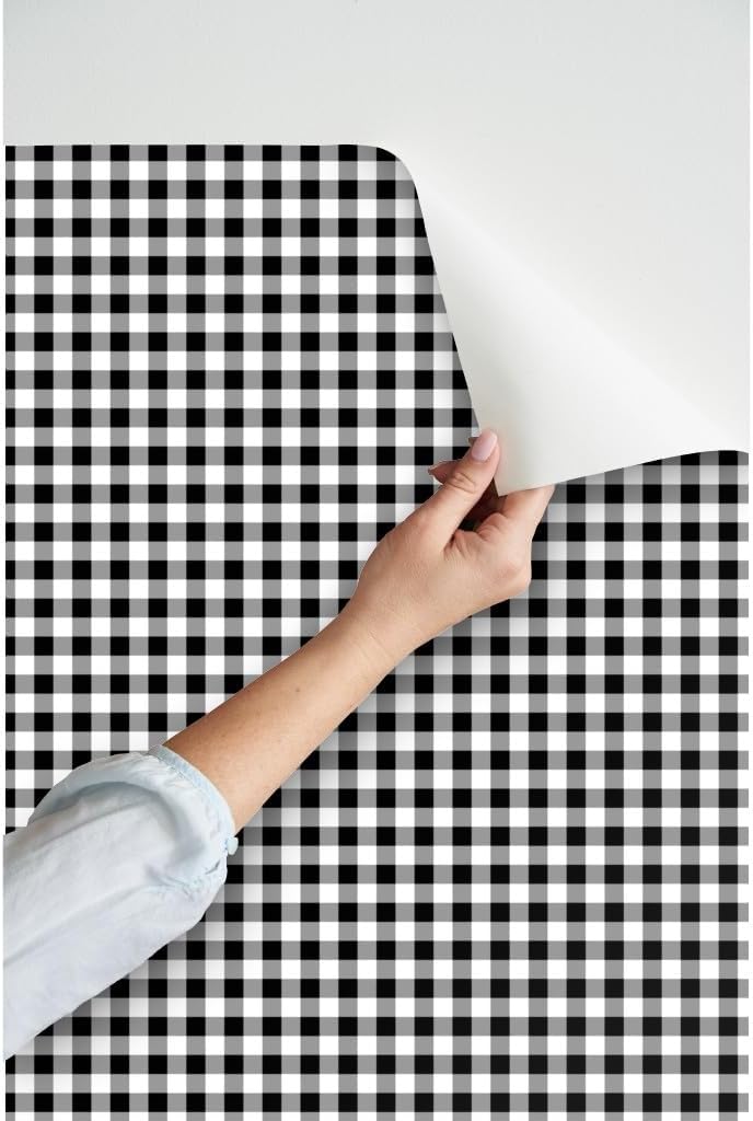 Peel & Stick Wallpaper 3ft x 2ft - Inch Black White Gingham Check Grey Buffalo Gray Squares Custom Removable Wallpaper by Spoonflower