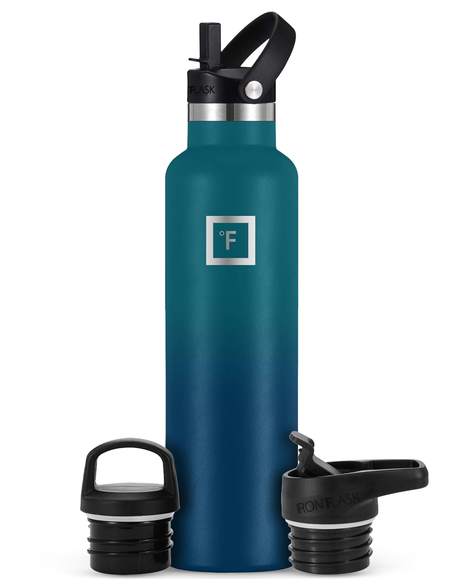 IRON °FLASK Stainless Steel Water Bottle, Standard Straw (Dark Night, 24 Oz)