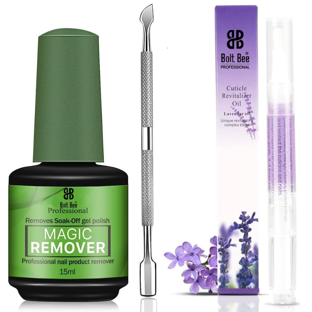 Bolt Bee Magic Gel Nail Polish Remover Set, Professional Nail Care Kit with Cuticle Oil, Pusher Tool.-image-5