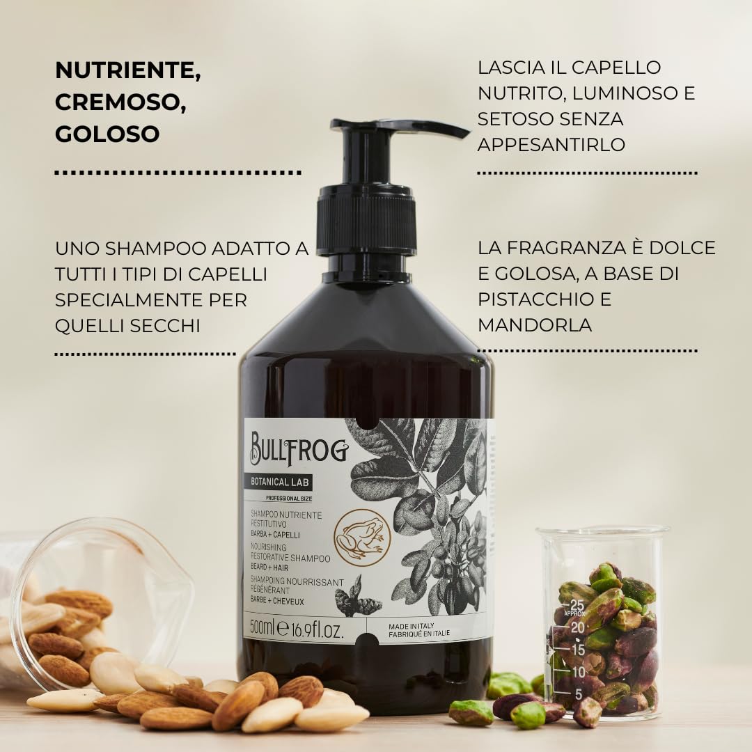 Bullfrog Restorative Nourishing Shampoo for Hair and Beard - Soothing and Revitalizing Properties - Sweet and Greedy Notes - Made in Italy - 500 ml - Image 3