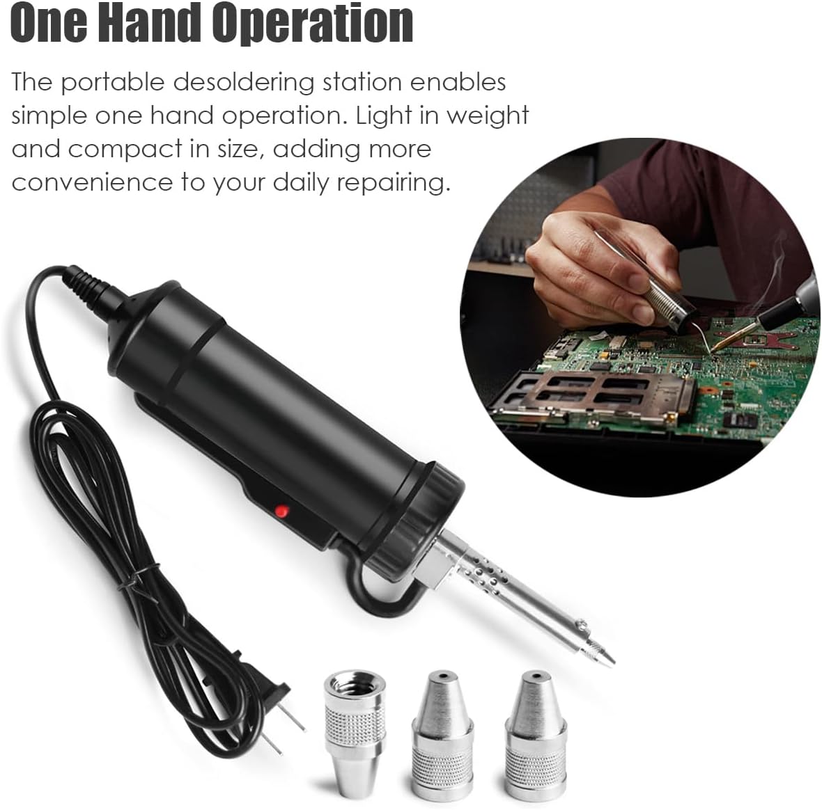 Solder Sucker Desoldering Pump, Automatic Electric Desoldering Gun Station Sucking Vacuum Pump AC110V 30W Iron Tin Solder Removal Repair Tool with 3pc Soldering Suction Tips