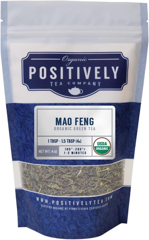 Positively Tea Company, Organic Mao Feng, Green Tea, Loose Leaf, 4 Ounce Bag