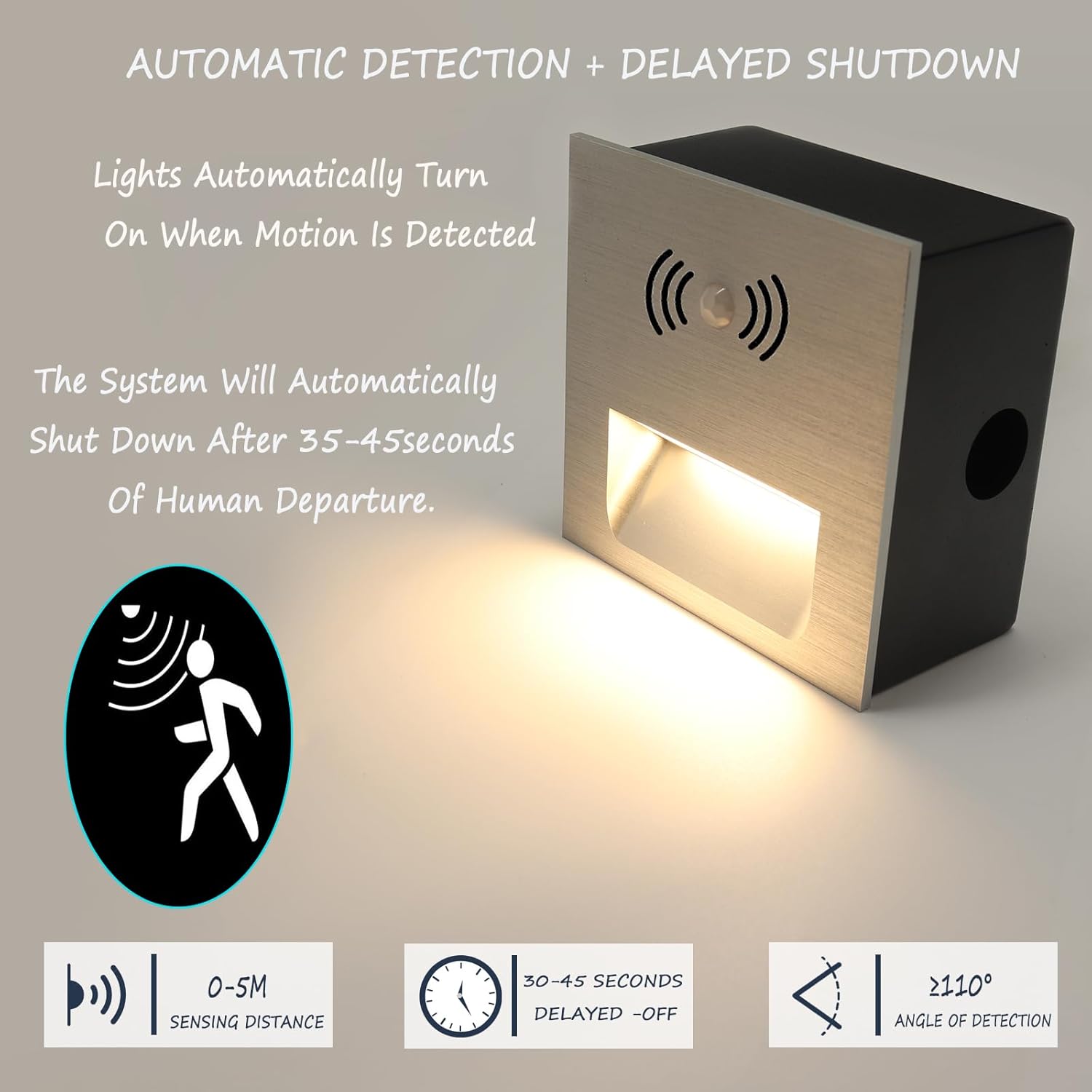 Aluminum Step Lights with Motion Sensor | 3000K Warm White, Anti-Glare 45° Beam Angle | for Stairs, Garage & Hallway