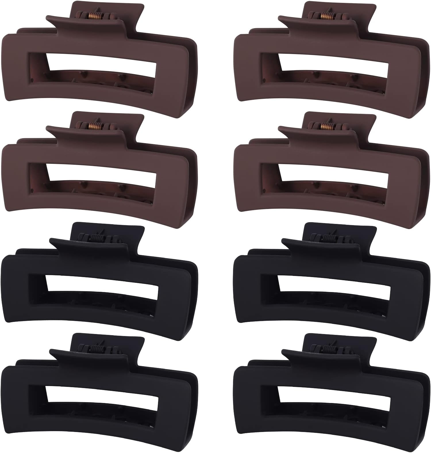 Mandydov 8 Pcs Large Hair Claw Clips 4.1" Non-slip Big Square Matte Hair Claw Clips Black Grey Clips for Women Girls, Strong Hold Clips for Thick Thin Hair