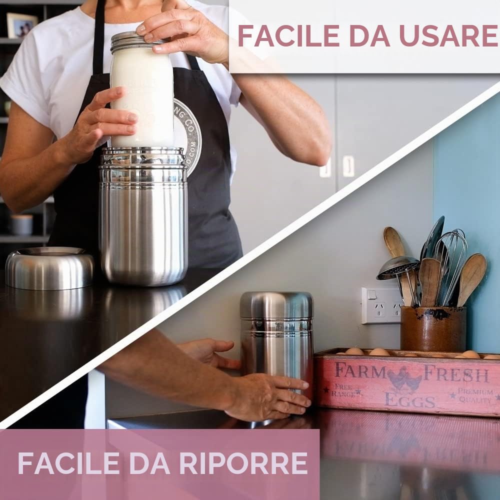 Macchina per Yogurt in Acciaio Inossidabile con Barattolo di Vetro da 0,95 Litri e Ricettario Completo per Preparare Più di 12 Yogurt Casalinghi Facili Senza Latticini e con Latte