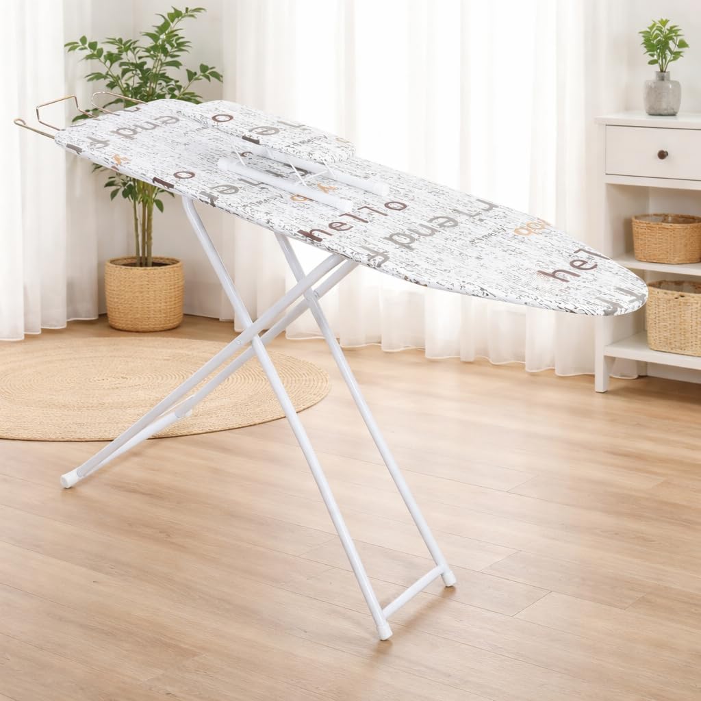 Ironing Board Full Size, 42 inch Foldable Ironing Board with Heat Resistant Cover, Anti-Slip Feet Iron Board, 4 Adjustable Heights Iron Board for Home Laundry Room Use (White)