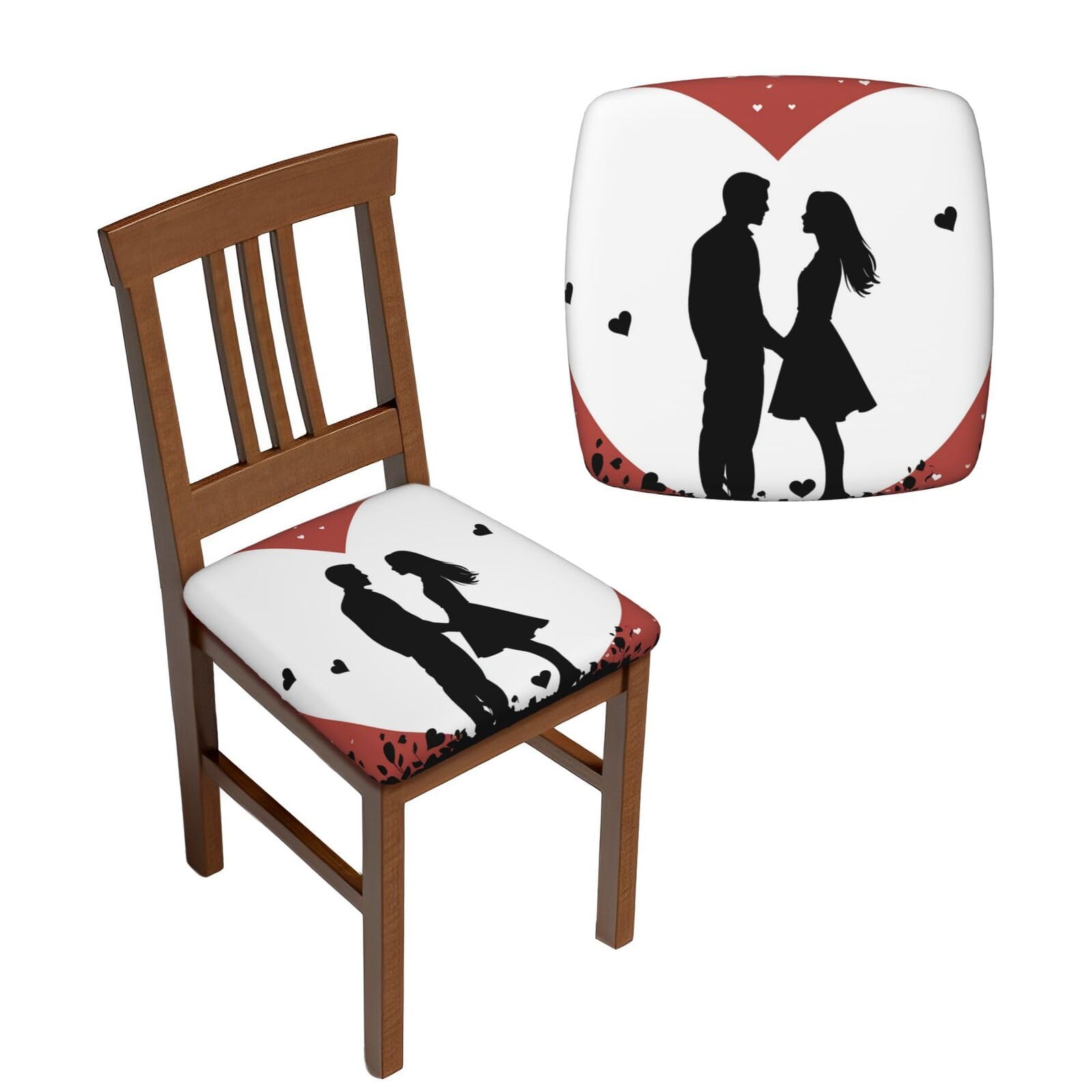 NONHAI 4PCS Dining Chair Seat Covers Set Couple Silhouette and Heart Shape Stretch Removable Chairs Covers Washable Seat Cushion Slipcovers Protector for Dining Room Kitchen Chairs