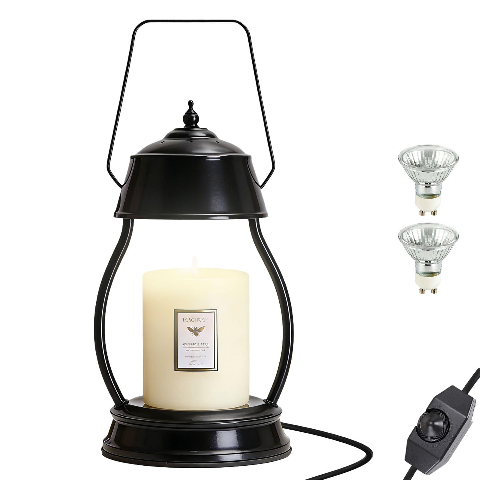 Candle Warmer, Adjustable Temperature Candle Lamp with 2 Bulbs(50 W) for Bedroom Living Room Study Decor (Black 6''x 12'')