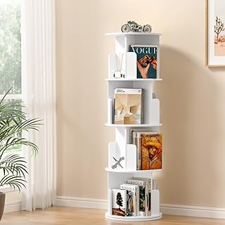 Artiss Bookshelf, 4 Tiers Book Shelf Corner Wall Shelves Swivel Display Bookcase Bookshelves CD DVD Storage Rack Home Livi...