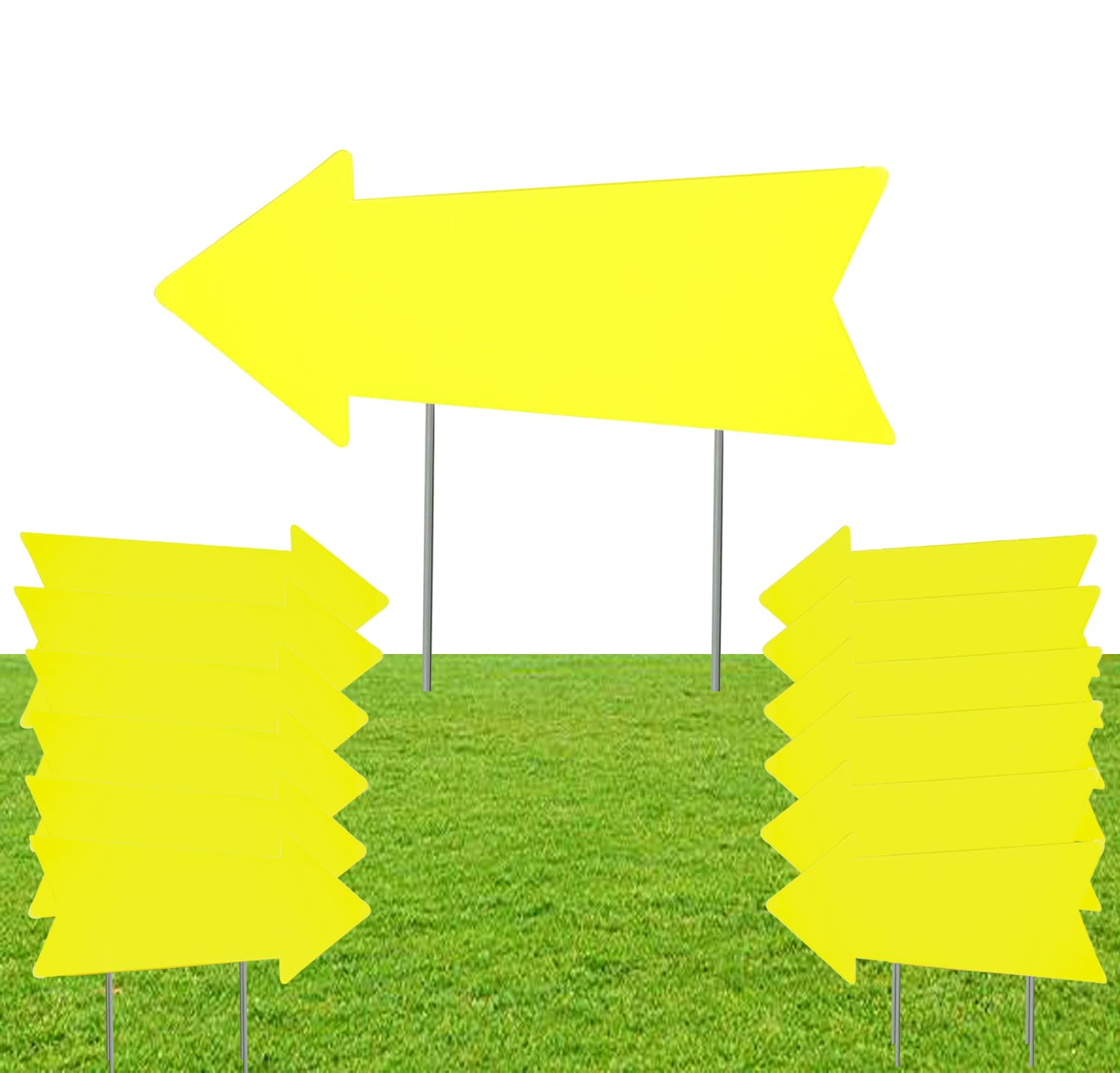 12Pcs Yard Sale Signs 17 x 6 Inches Yellow Arrow Signs with Stakes, Plastic Waterproof Yard Sale Signs in Double Side, This Way Directional Arrow Yard Signs, Garage Sale Sign for Sale Sign