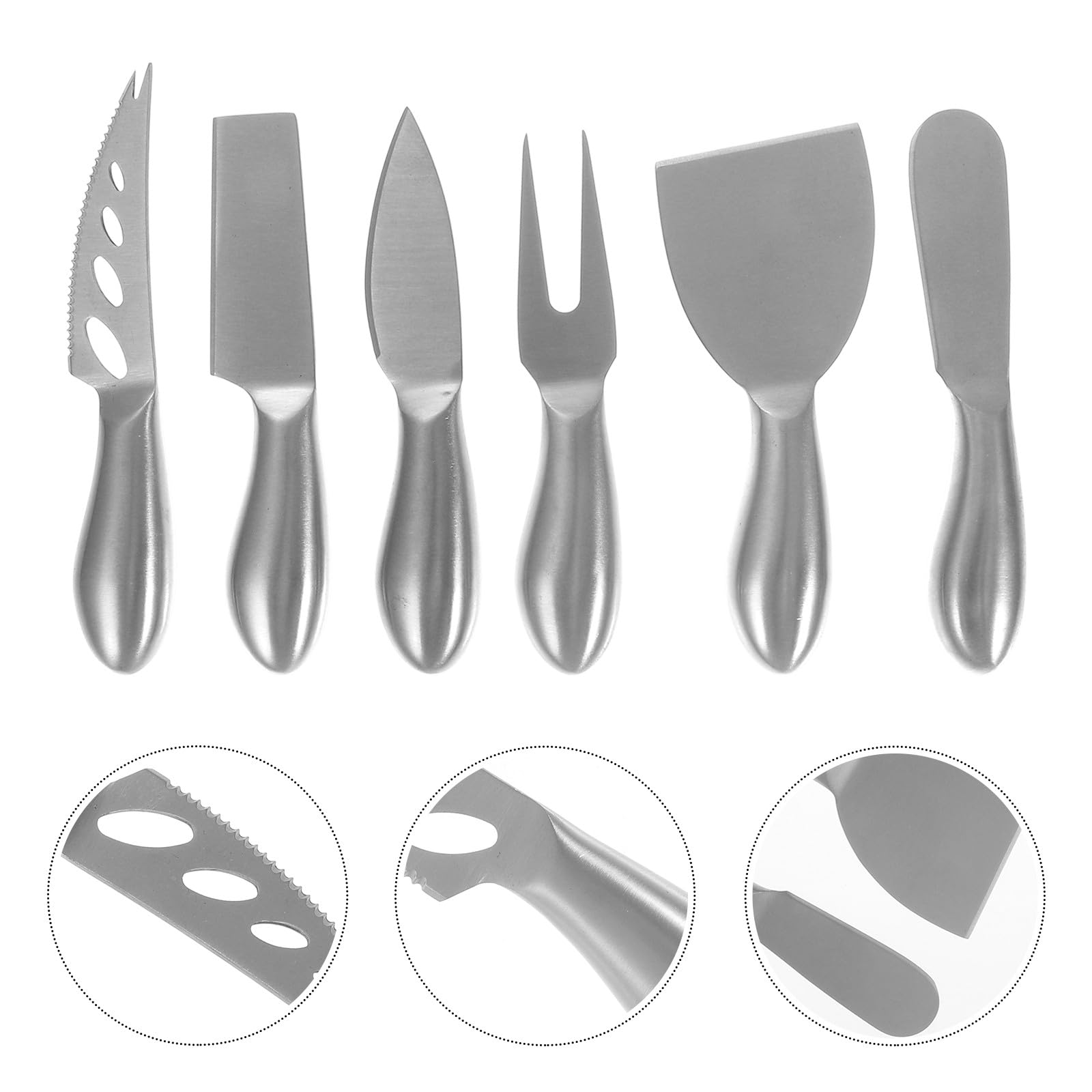 SECFOU de Couteaux à Fromage Manche Creux en Acier Inoxydable 6 Pièces Set Outils Cuisine Pratiques pour Découper Fromages Fermes Pâte Molle Cuisine Domestique et Service en Restauration