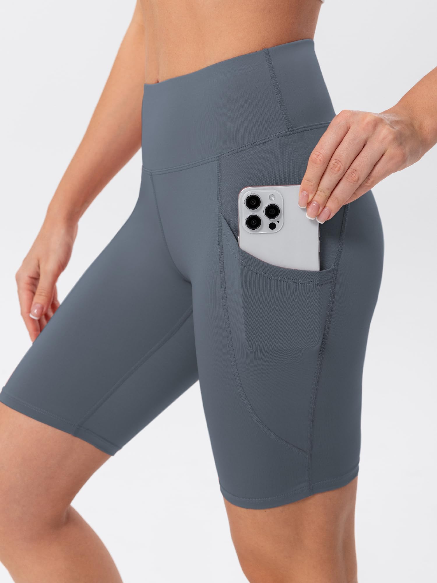 TAISIM Pantalones cortos de yoga para mujer con bolsillos, control de abdomen, para entrenamiento, atletismo, correr, para mujer