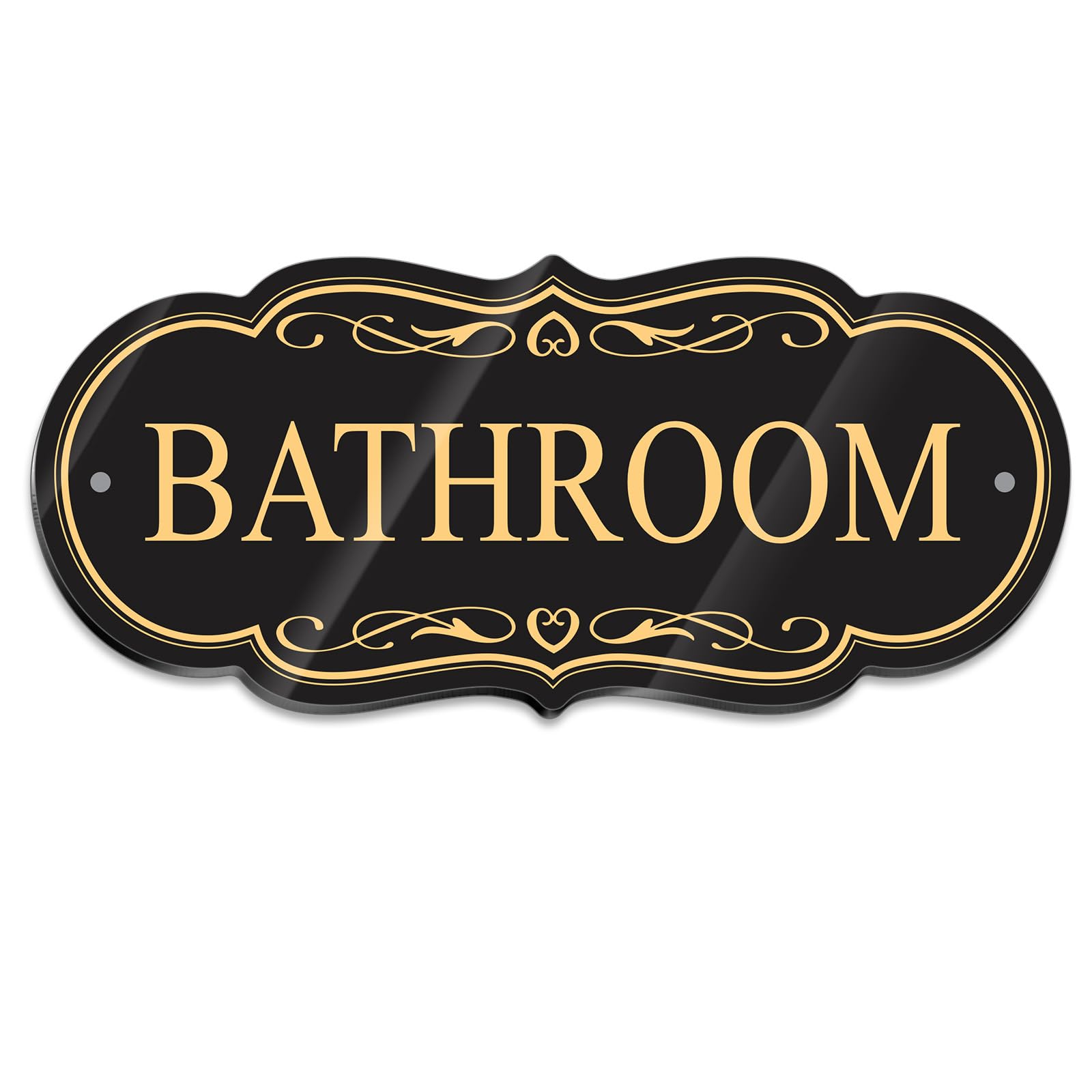 ASAVI Bathroom Sign – 8x3.5 Inch Premium Acrylic Door Sign, Waterproof and Durable, Self-Adhesive Backing with Pre-Drilled Holes, Black/Gold/White,
