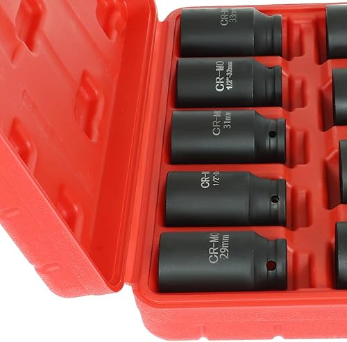 Miniatura 5 de Juego de dados de eje de impacto profundo de 9 piezas de 12 pulgada para la mayoría de automóviles, 6 puntos, 1.142 in, 1.181 in, 1.220 in, 32mnm,