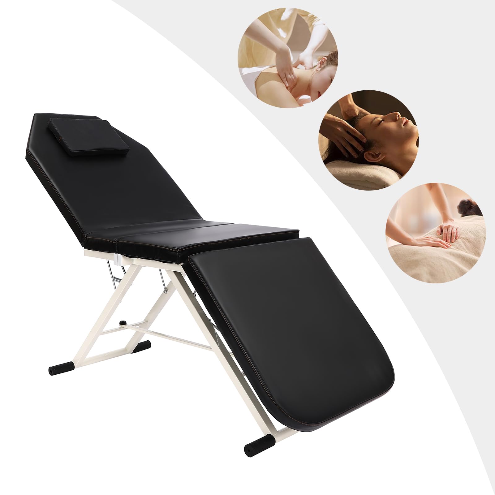 Camilla de masaje plegable con 3 zonas, respaldo ajustable y piezas de cama, mesa de masaje, cama de belleza, se puede utilizar en baños de pies, salones de salud, salones de belleza, etc. (negro)