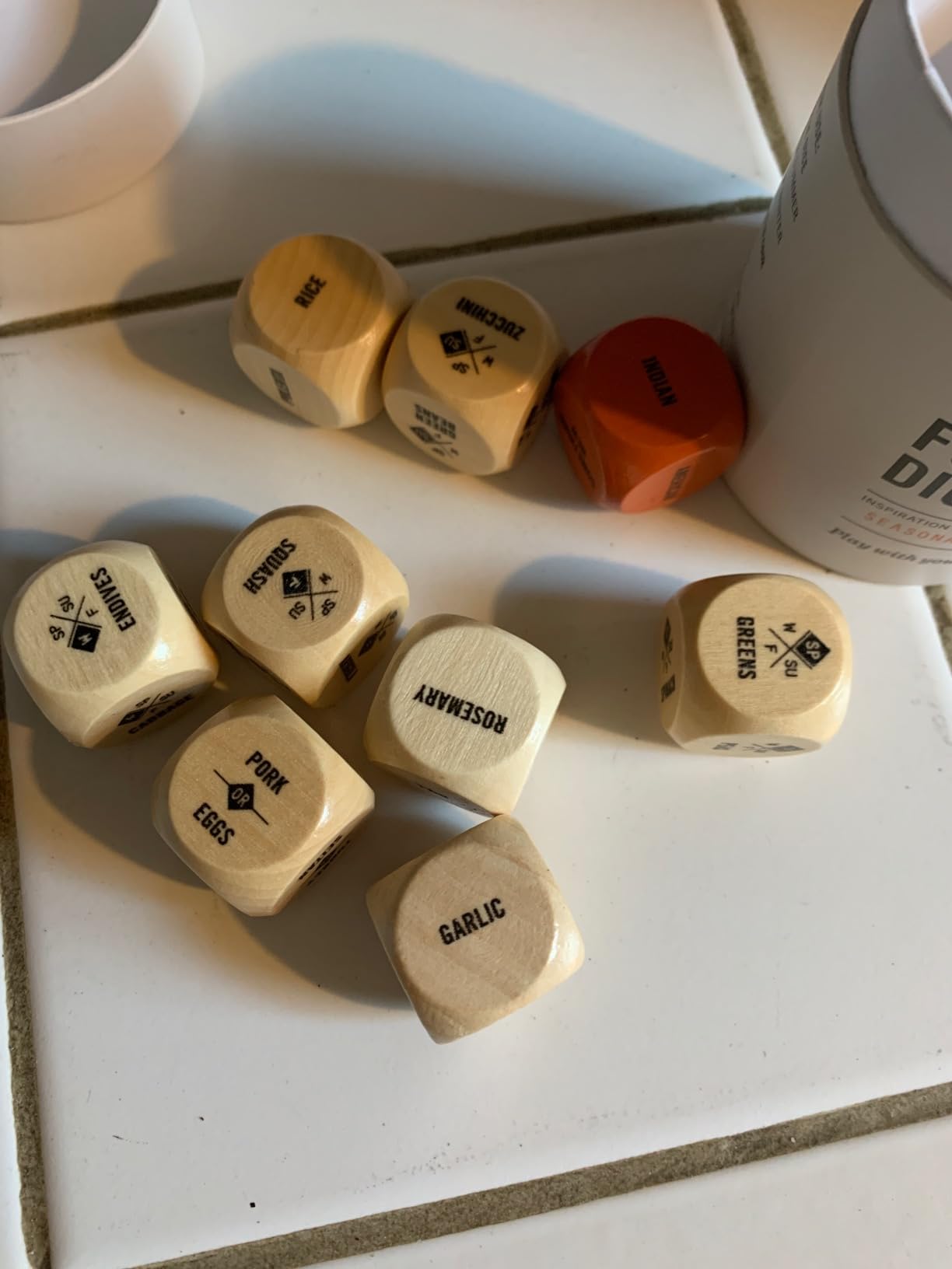 Close-up of easy-read text dice