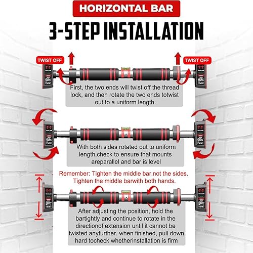 Miniatura 8 de axGear Barra de dominadas para puerta, marco de puerta, barra ajustable para gimnasio, entrenamiento, resistente
