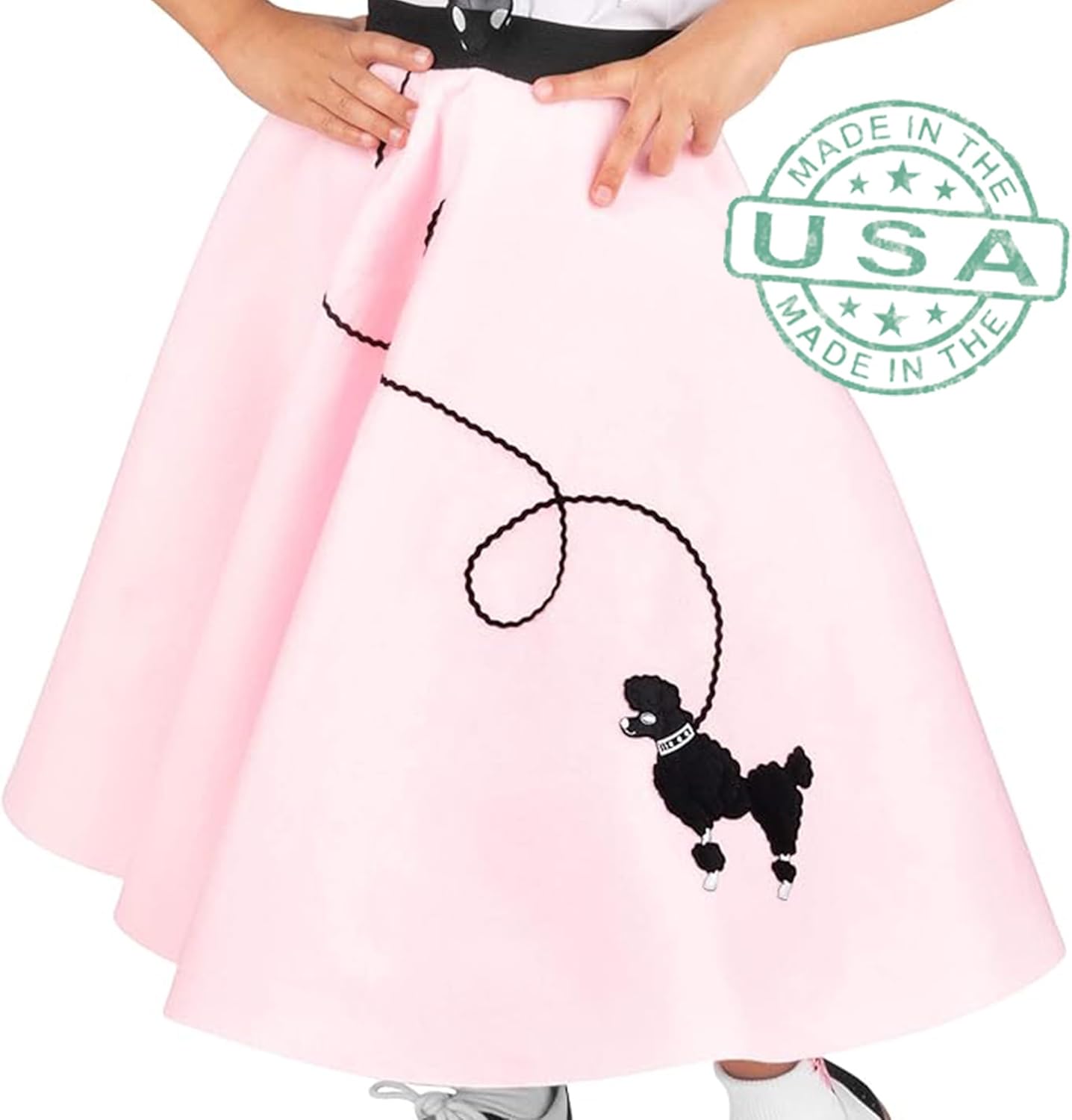 Hip Hop 50's Shop 1950s Girls 4 Piece Poodle Skirt Costume Outfit for Kids with Accessories (glasses, socks, scarf)