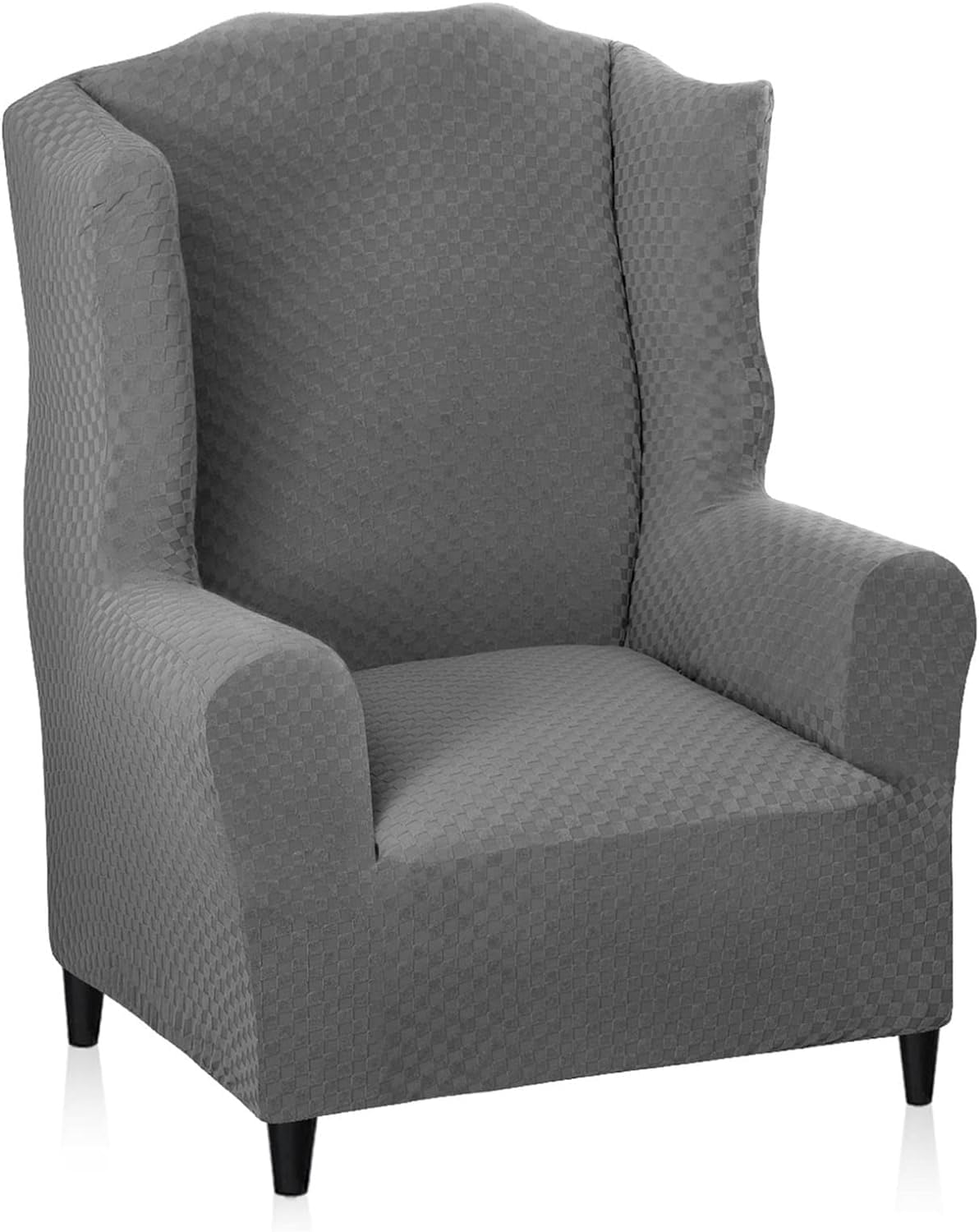 Wingback Chair Slipcover, Stretch Sofa Cover,with Elastic Bottom, Spandex Jacquard Fabric Small Checks (F.)