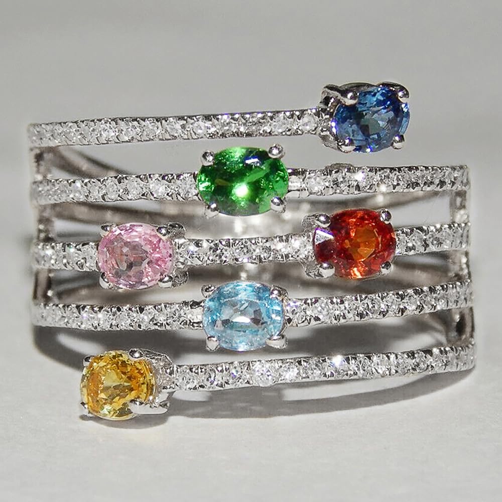 Colorful CZ Rings for Women Fashion Multi-layers Design Jewelry for Daily | Daily Wear, Office, Work, Business Casual, Everyday Outfit, Stackable,