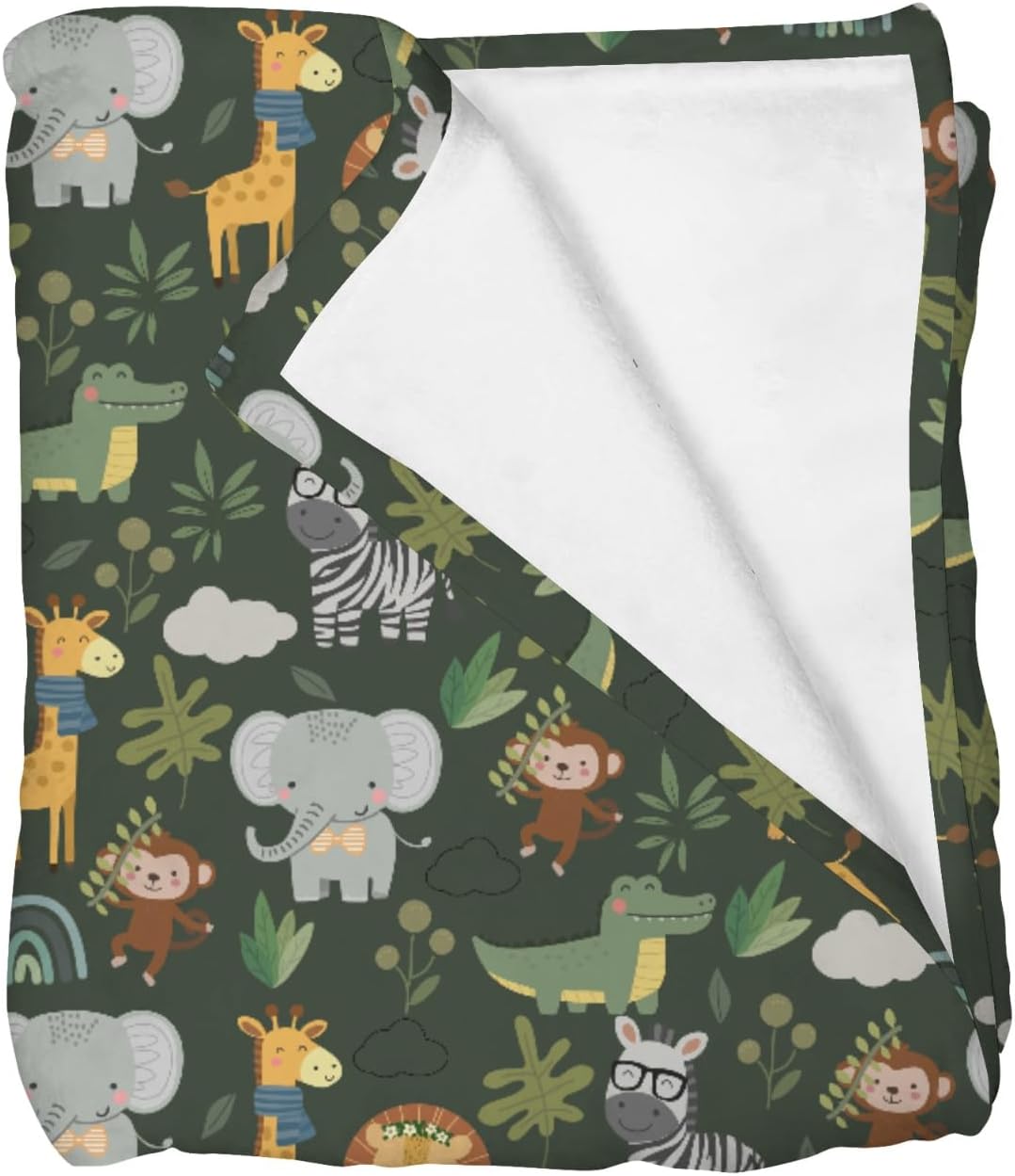 Jungle Safari Animals Baby Blankets for Girl Boy Infants Toddler Crib Stroller Nursery Elephant Lion Zebra Giraffe Leaves Swaddle Receiving Blanket Wild African Adventure Bed Blanket 40x50inch
