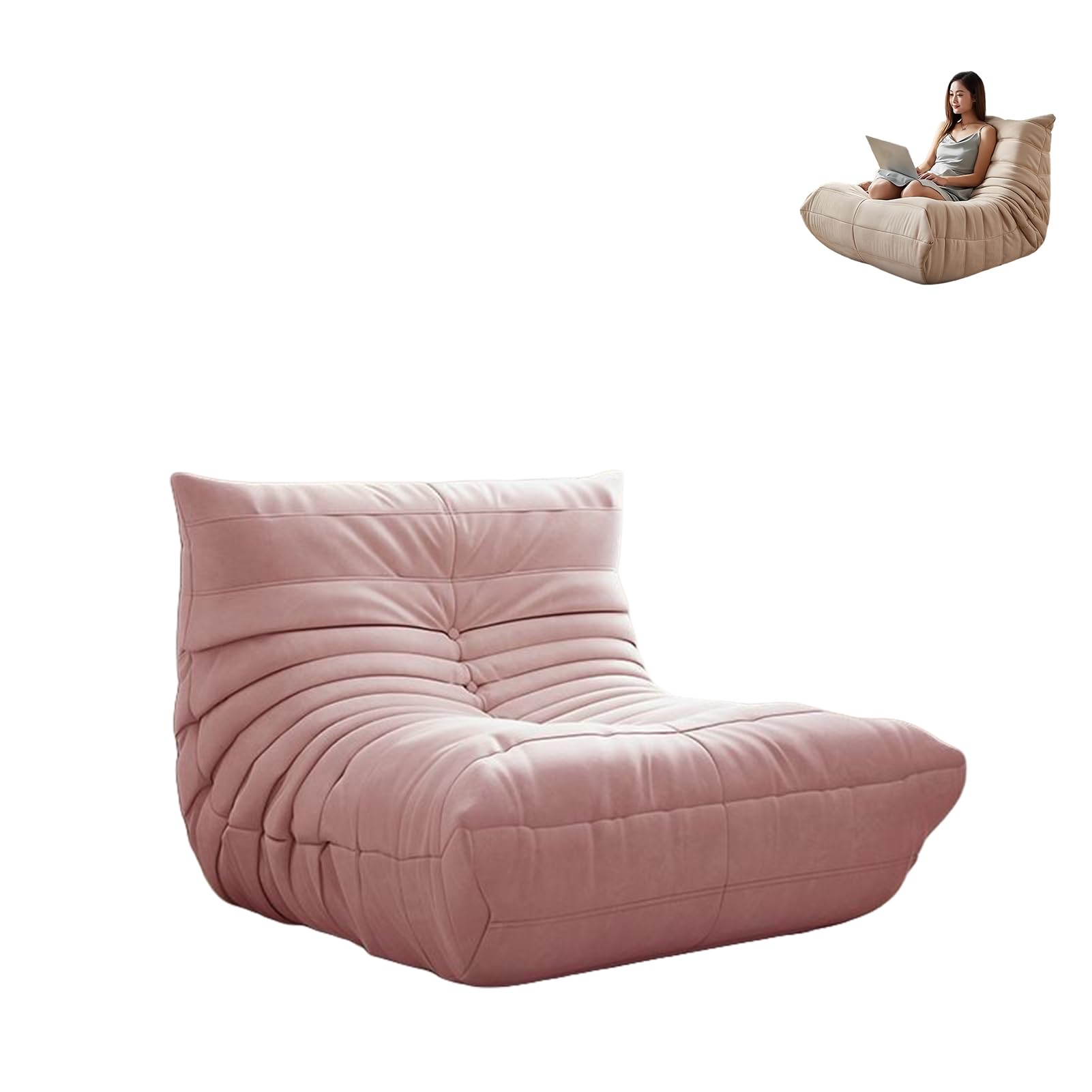 Togo Fireside Lounge Chair,Soft Suede Lounge Chair, Premium Foam, Lazy Floor Sofa Couch, Corner Bean Bag, Brown Armless Accent Chair for Living Room (Pink,26x35x27 in)