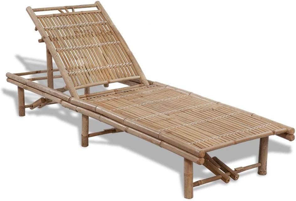 Tumbona con respaldo ajustable, de bambú, para salón, dormitorio, jardín, patio, balcón, patio, piscina, 3 posiciones ajustables