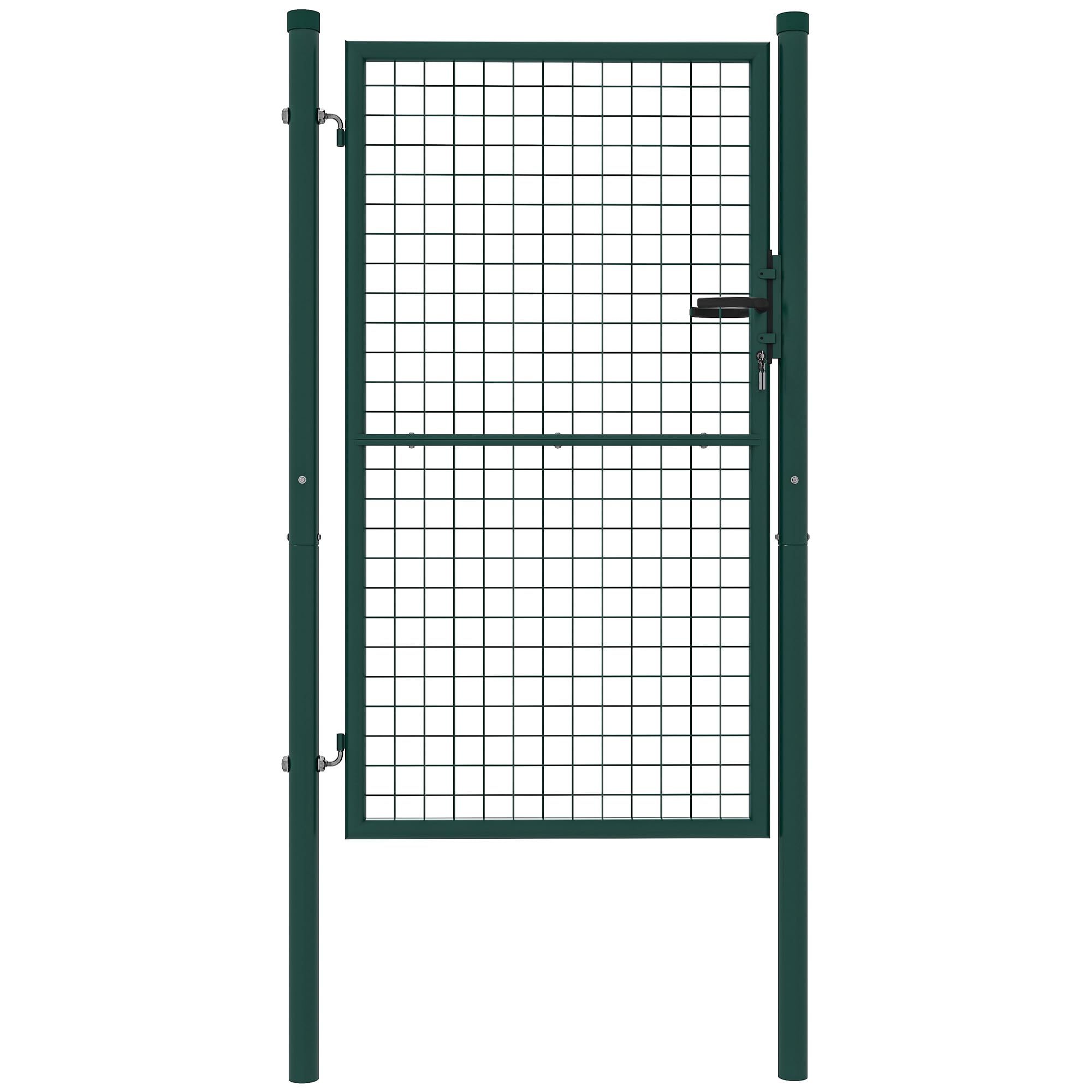 Outsunny Cancello da Giardino in Acciaio 97x200 cm, Cancelletto da Giardino con Serratura, 3 Chiavi, Maniglia e 2 Pali, Cancello Esterno per Ingresso Cortile e Terrazzo, Verde