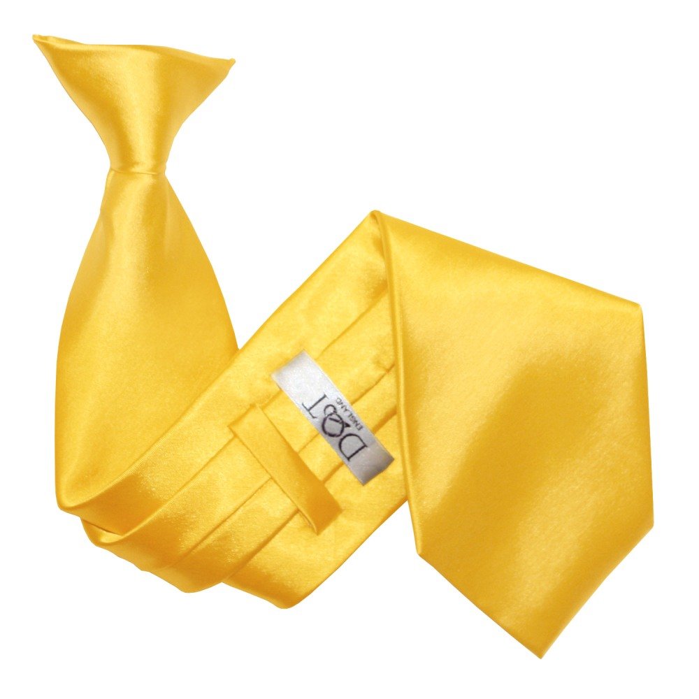 DQT Mens Plain Satin Clip-On Tie - Pre-Tied Necktie for Wedding, Business, Uniform, Security & Formal - Marigold