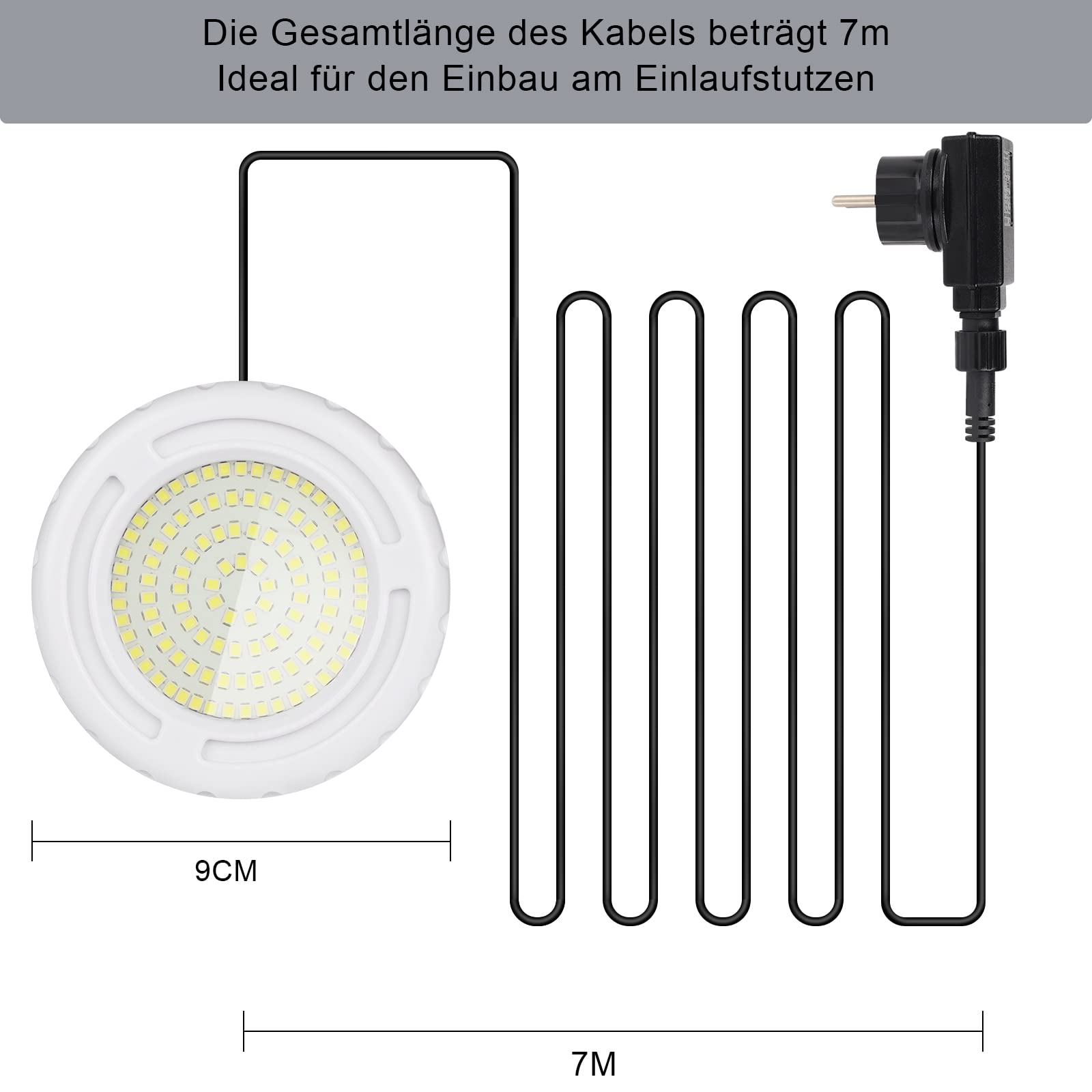 LED Poolbeleuchtung Unterwasser für Aufstellpool, 12W kalte weiße Frame Pool Poolbeleuchtung, 12V LED Unterwasserscheinwerfer IP68 Wasserdicht mit 7m Kabel,Außengewinde 2 ¼ Zoll