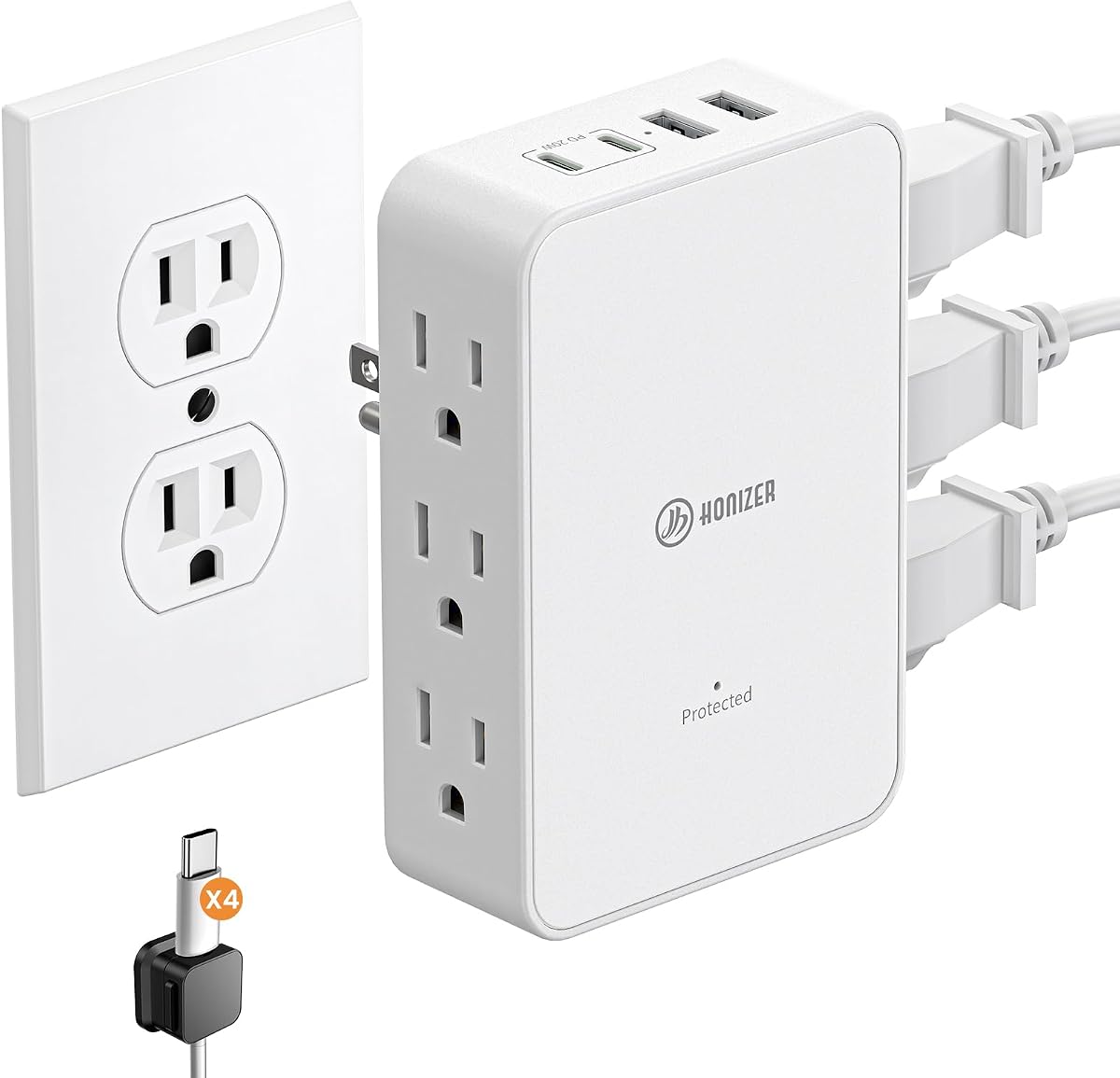 Outlet Extender with 6AC Side Outlets Flat Wall Outlet