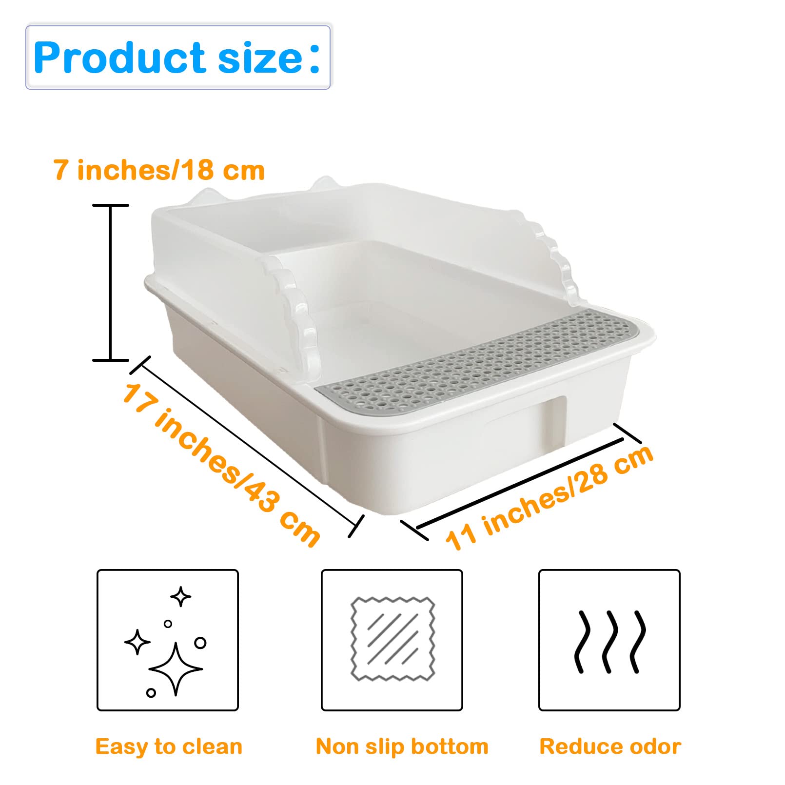 Open Cat Litter Box with High Side,Heightening Anti-Splashing Cats Litter Pan,Kitten Toilet with Litter Sifting Scoop,Semi-Enclosed Removable Kittens Litter for Easy to Clean Boxes No Odor