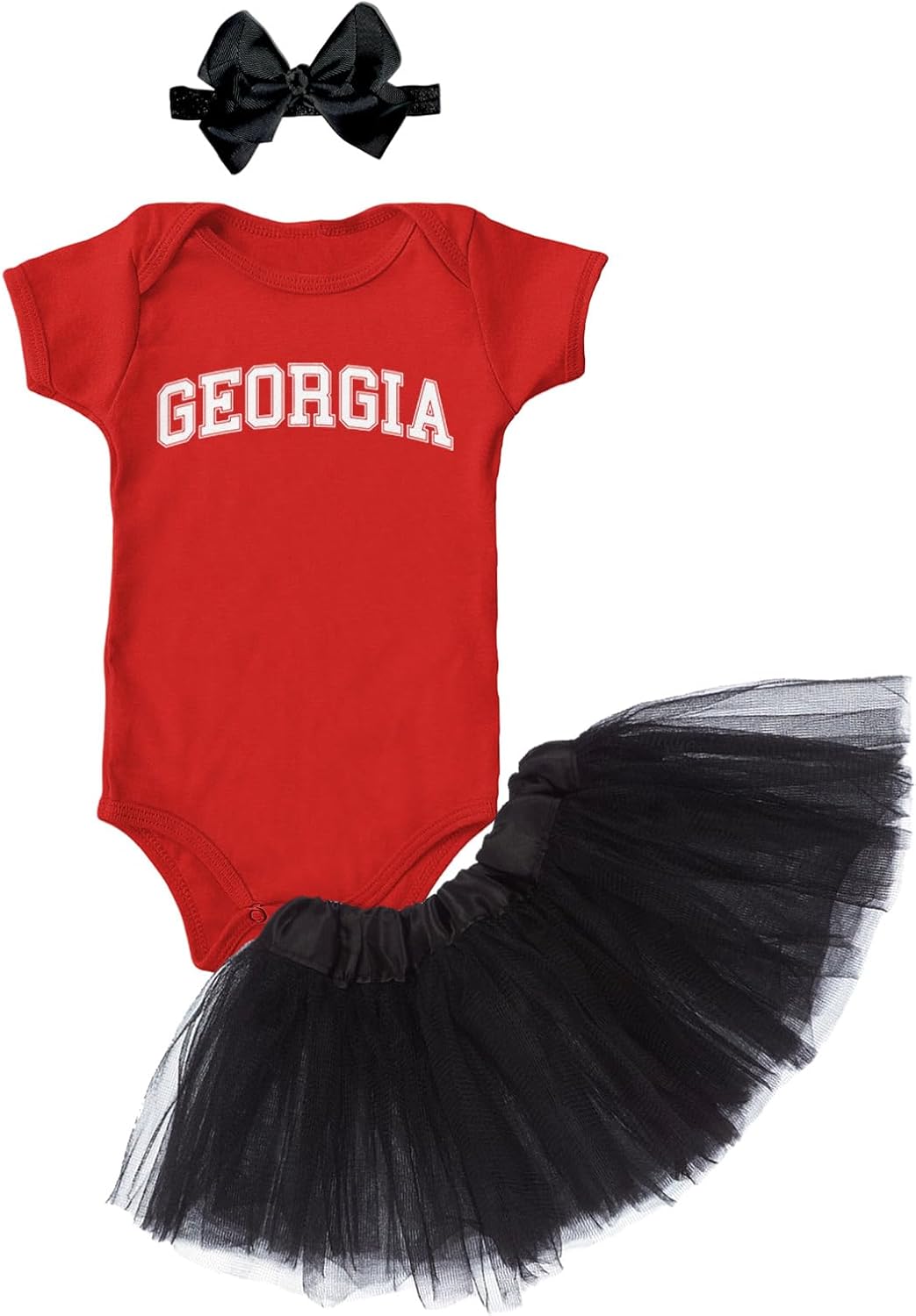 Haase Unlimited Georgia - State Proud Strong Pride Sports Baby Bodysuit + Tutu Skirt + Bow Headband Set