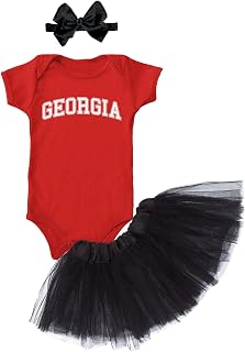 Georgia - State Proud Strong Pride Sports Baby Bodysuit + Tutu Skirt + Bow Headband Set