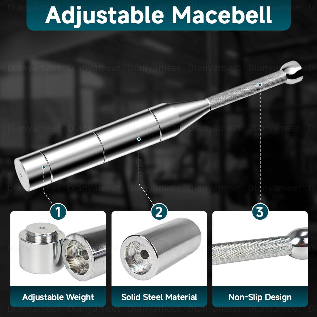 6-in-1 Verstellbare Keule/Macebell Aus Stahl, Premium Steel Indische Keulen Für Krafttraining, Schultertraining, Griffstärkung, Ganzkörpertraining & Dehnübungen