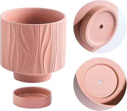 Miniatura 5 de UBEE Maceta de cerámica de 5.5 pulgadas para plantas de interior, macetas únicas para suculentas, maceta decorativa con orificio de drenaje y