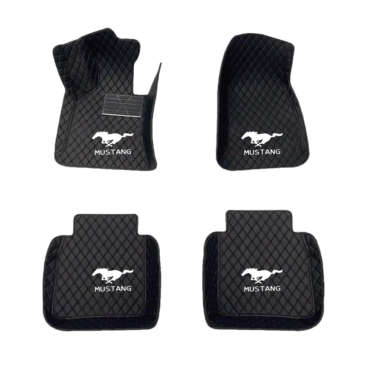 Custom Fit 3D Leather Car Floor Mats for Mustang 2005-2025– Full Coverage, Anti-Slip, Car Mats Full Set - Waterproof Floor Mats for Car SUV Truck with Logo